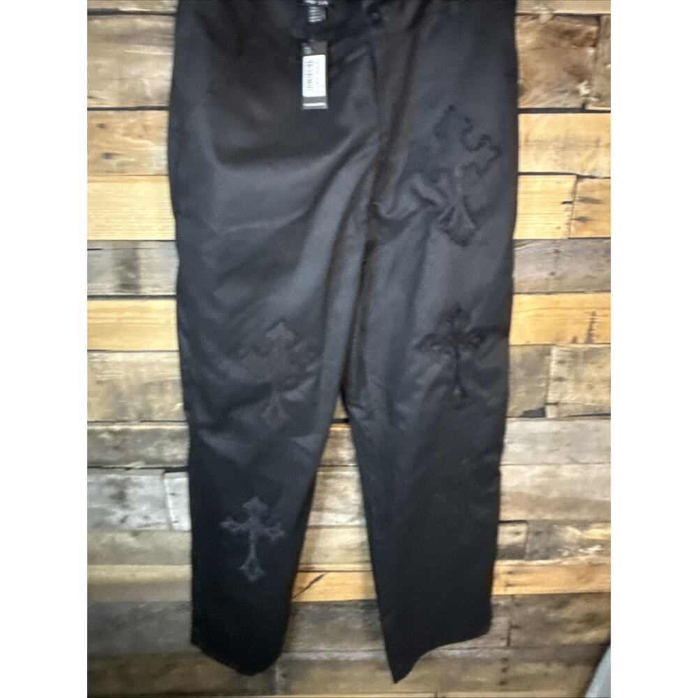 BoohooMan Tall Fixed Waist Cross Relaxed Trousers, Black, Size 38